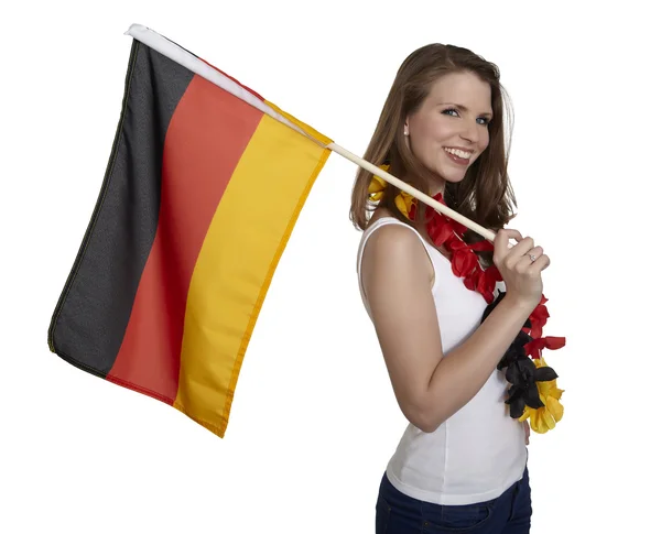 Žena ukazuje Německá vlajka — Stock fotografie