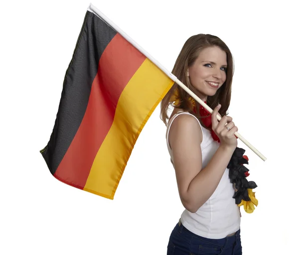 Kadın Alman bayrağı gösterir — Stok fotoğraf