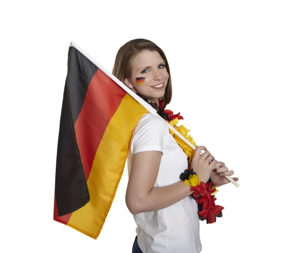 Kvinnan visar tysk flagg — Stockfoto