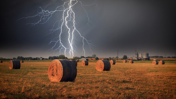 Straw bales and storm