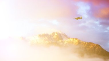 Dağların üzerinden küçük uçak