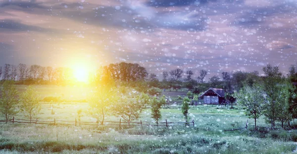 Mooi landschap in het sneeuwt — Stockfoto