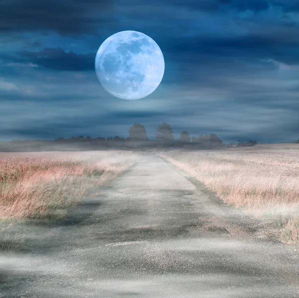 Salida de la luna sobre la carretera asfaltada —  Fotos de Stock