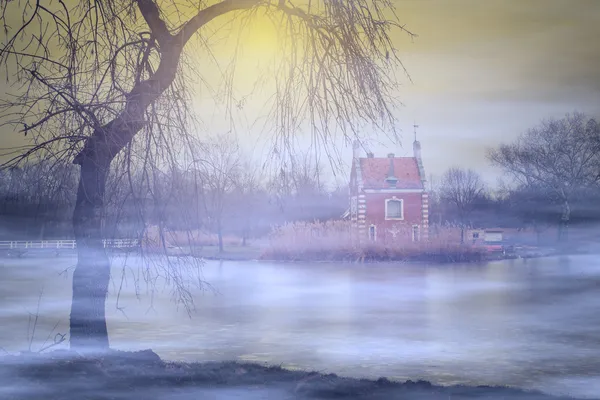 Vintage photo of haunted cottage in the forest — Stock Photo, Image