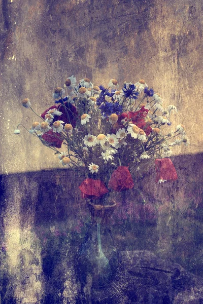 Antique photo of wild flowers in vase — Stock Photo, Image