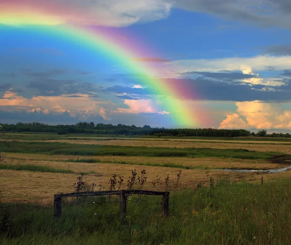 Regnbue over jordbruksland – stockfoto