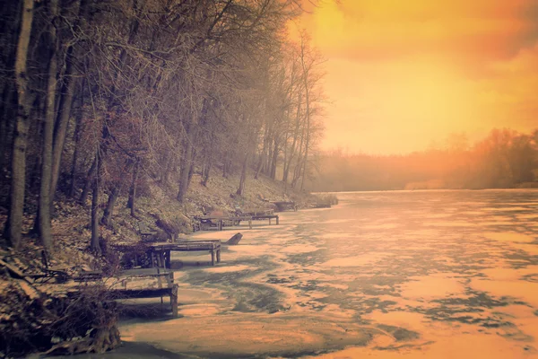 Oldtimer-Foto von idyllischer Winterlandschaft — Stockfoto