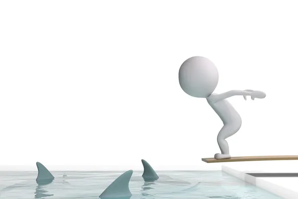 Köpekbalıkları ile Yüzme havuzunda 3D insan atlar