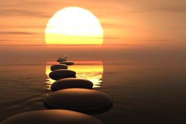 Zen path of stones in sunset clipart