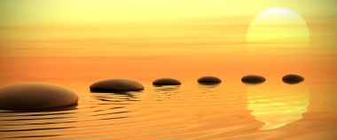 Zen path of stones on sunset in widescreen