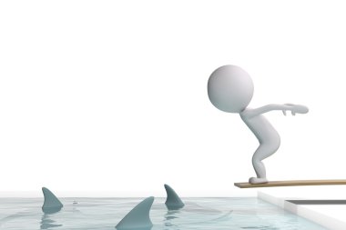 Köpekbalıkları ile Yüzme havuzunda 3D insan atlar