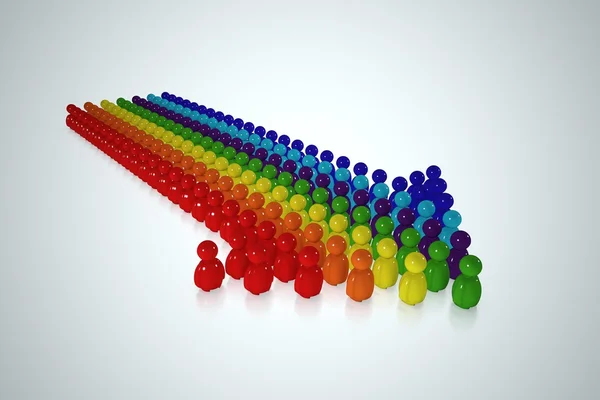 Flecha multicolor formada por 3d humano estilizado — Fotografia de Stock