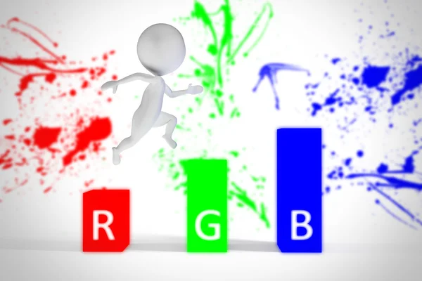 3d small man jumps on rgb colors — Stock Photo, Image