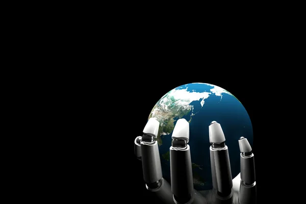 Cyborg hand holding the earth — Stock Photo, Image