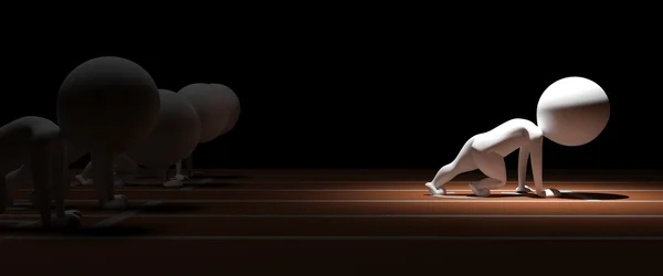 3D маленька людина біжить гонки з додатковими перевагами — стокове фото
