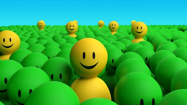 Des hommes jaunes 3d sortent d'une foule verte — Photo