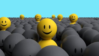 Some 3d yellow men come out from a gray crowd clipart