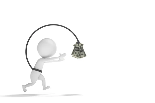 3D küçük adam nakit yakalamaya çalışır.