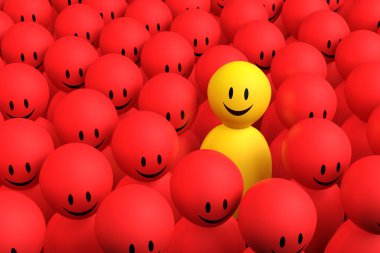 3d yellow man comes out from a red crowd clipart