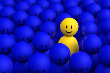 3d yellow man comes out from a blue crowd clipart