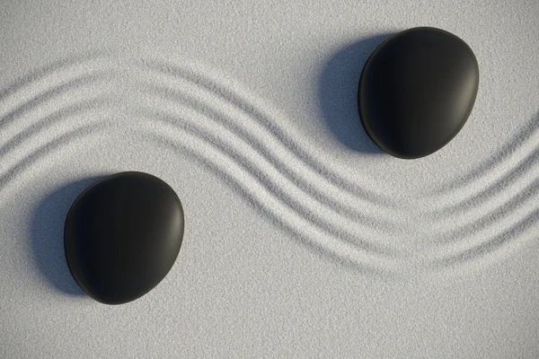 Zen bahçesinde taş bir dalga tarafından ayrılmış olan Üstten Görünüm