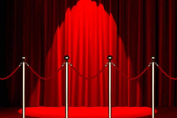 Rope barrier with red carpet and spotlight — Stock Photo, Image