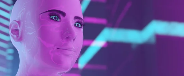 Avatar Frau Gesicht Nahaufnahme Von Virtual Reality Androide Freuen Sich Stockfoto