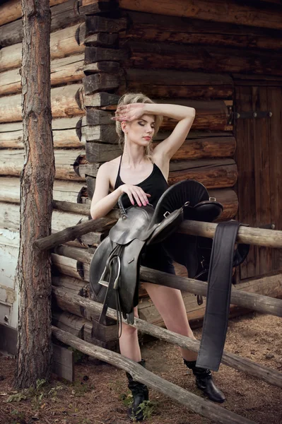 Glamour blonde girl in the stable — Stock Photo, Image