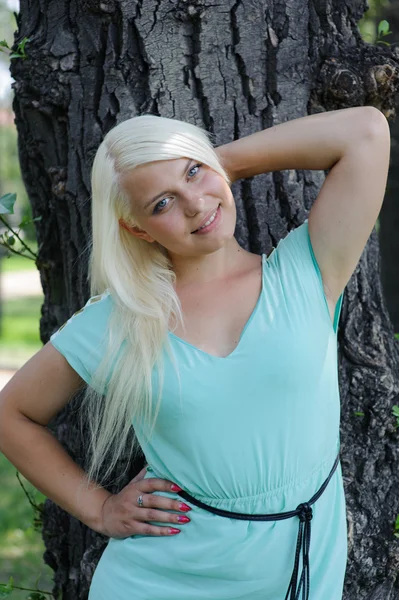 Blonde posing near a tree Stock Image