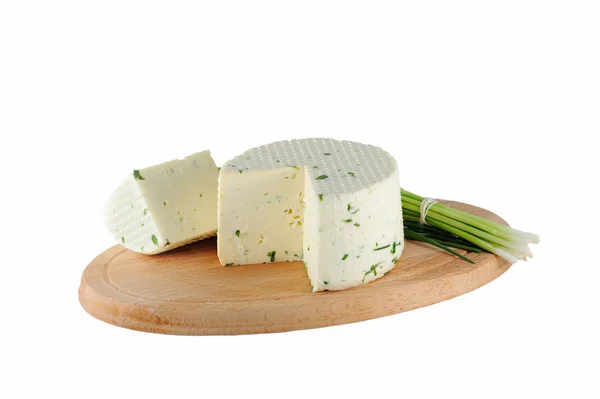 Yeşil soğan ile peynir — Stok fotoğraf