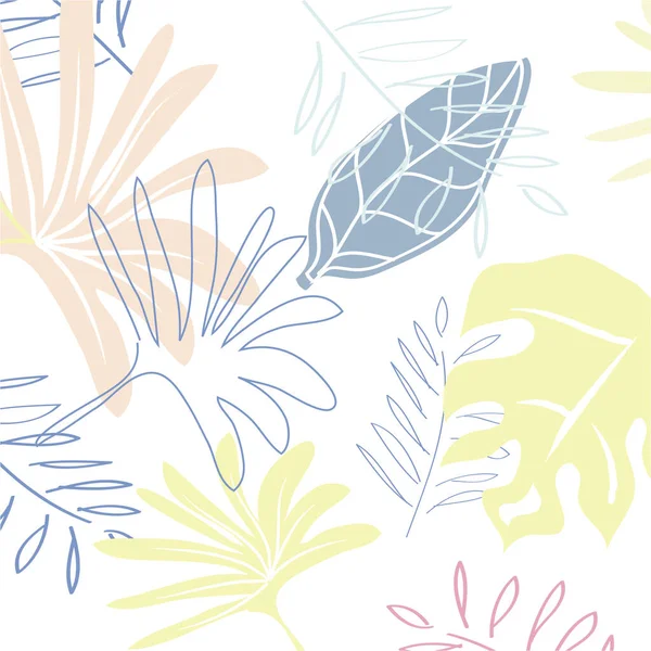 Exotisches Muster Tropischer Heller Pastellblätter Auf Weißem Hintergrund — Stockvektor