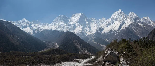 Panorama Van Bergtoppen Bimthang Himalaya — Stockfoto