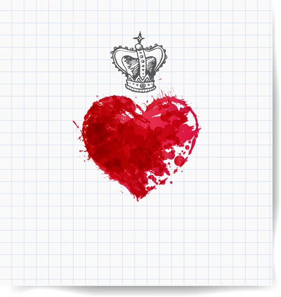 Karte mit rotem Herz und Krone — Stockvektor
