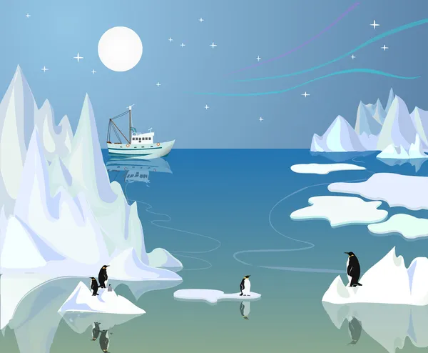 Icebergs and penguins — Stock Vector