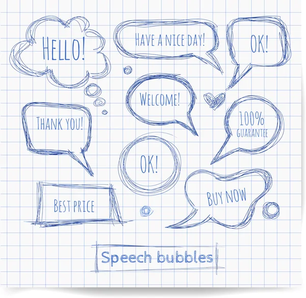 Pen sketch speech bubbles. — Stock Vector
