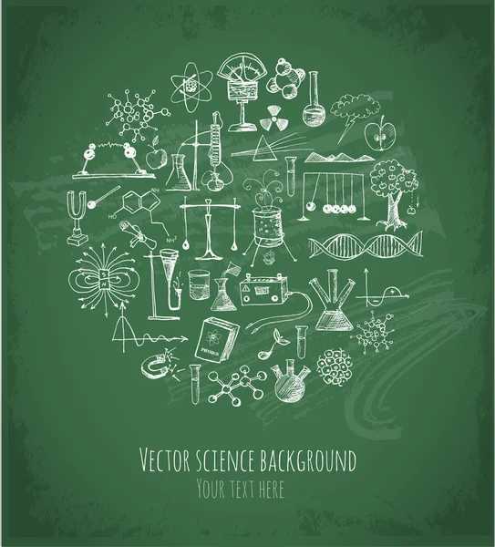 Science objects on chalkboard — Stock Vector