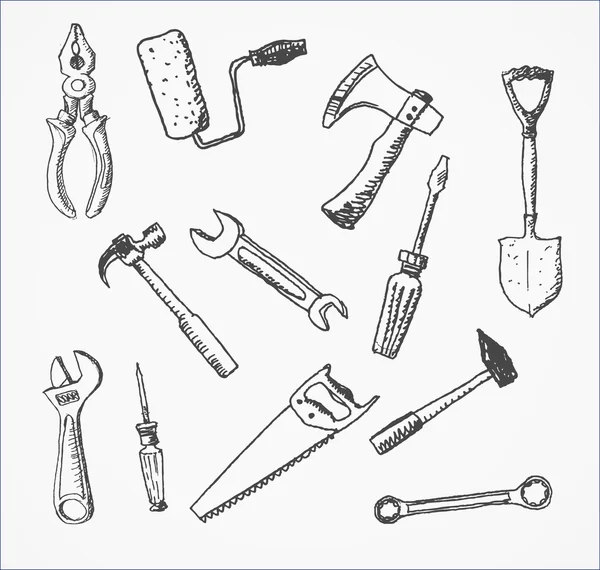 Ferramentas desenhadas à mão — Vetor de Stock