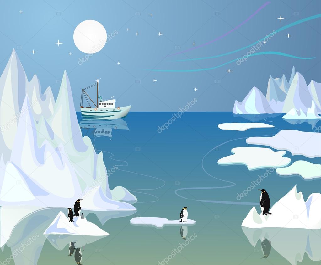 icebergs and penguins