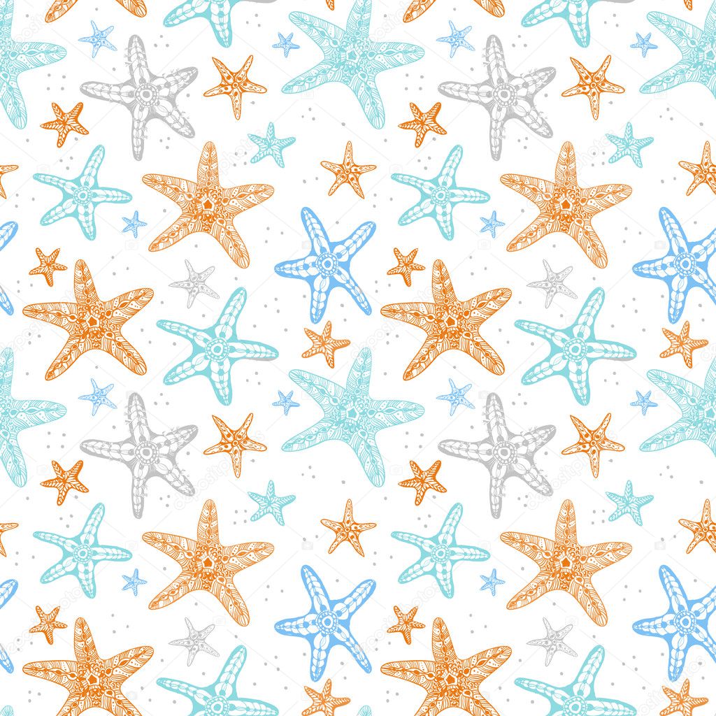 Seamless background with starfishes.