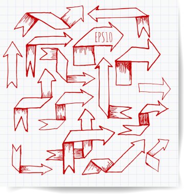 Origami kırmızı kalem kroki ok koleksiyonu.