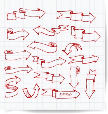 Kırmızı kalem kroki okları koleksiyonu.