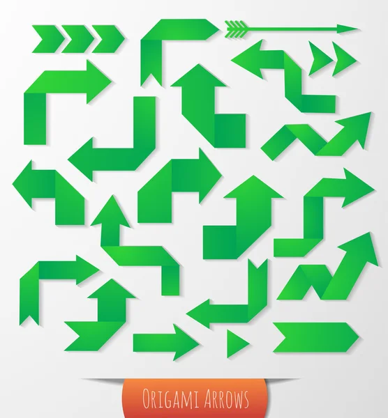 Set of green origami arrows — Stock Vector