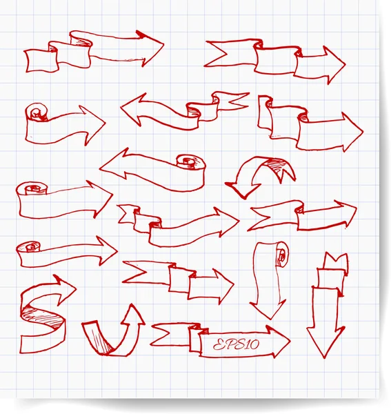 Rode pen schets pijlen collectie. — Stockvector