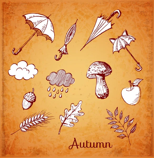 Náčrtky roztomilý podzimní symbolů — Stockový vektor