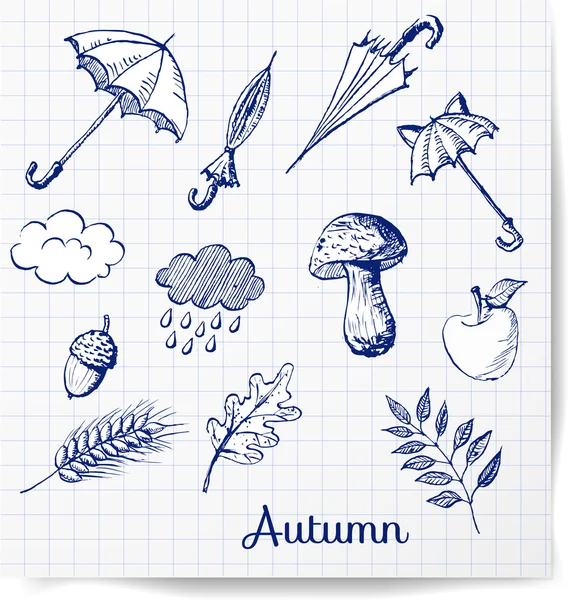 Pen Sketch of autumn symbols. — Stock Vector