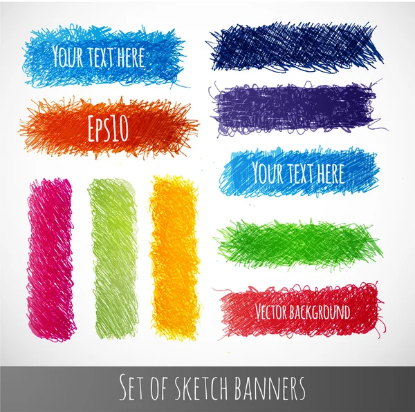 Set di banner per schizzi doodle luminosi pronti per il tuo testo . — Vettoriale Stock