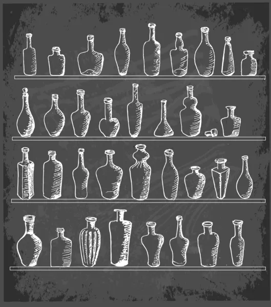 Croquis collection de bouteilles sur tableau noir . — Image vectorielle