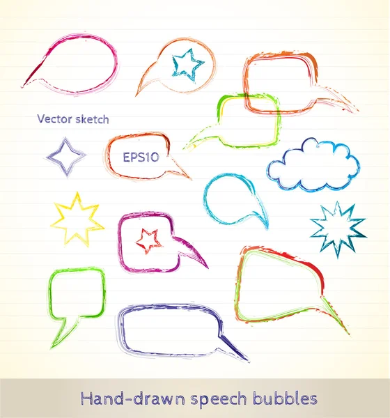 Conjunto de burbujas de habla dibujadas a mano — Vector de stock