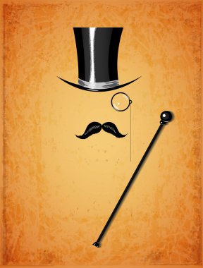 Cylinder, moustache, monocle and cane clipart