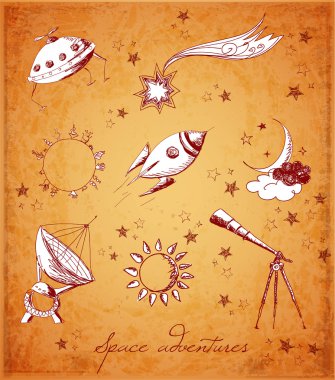 Space objects sketch clipart